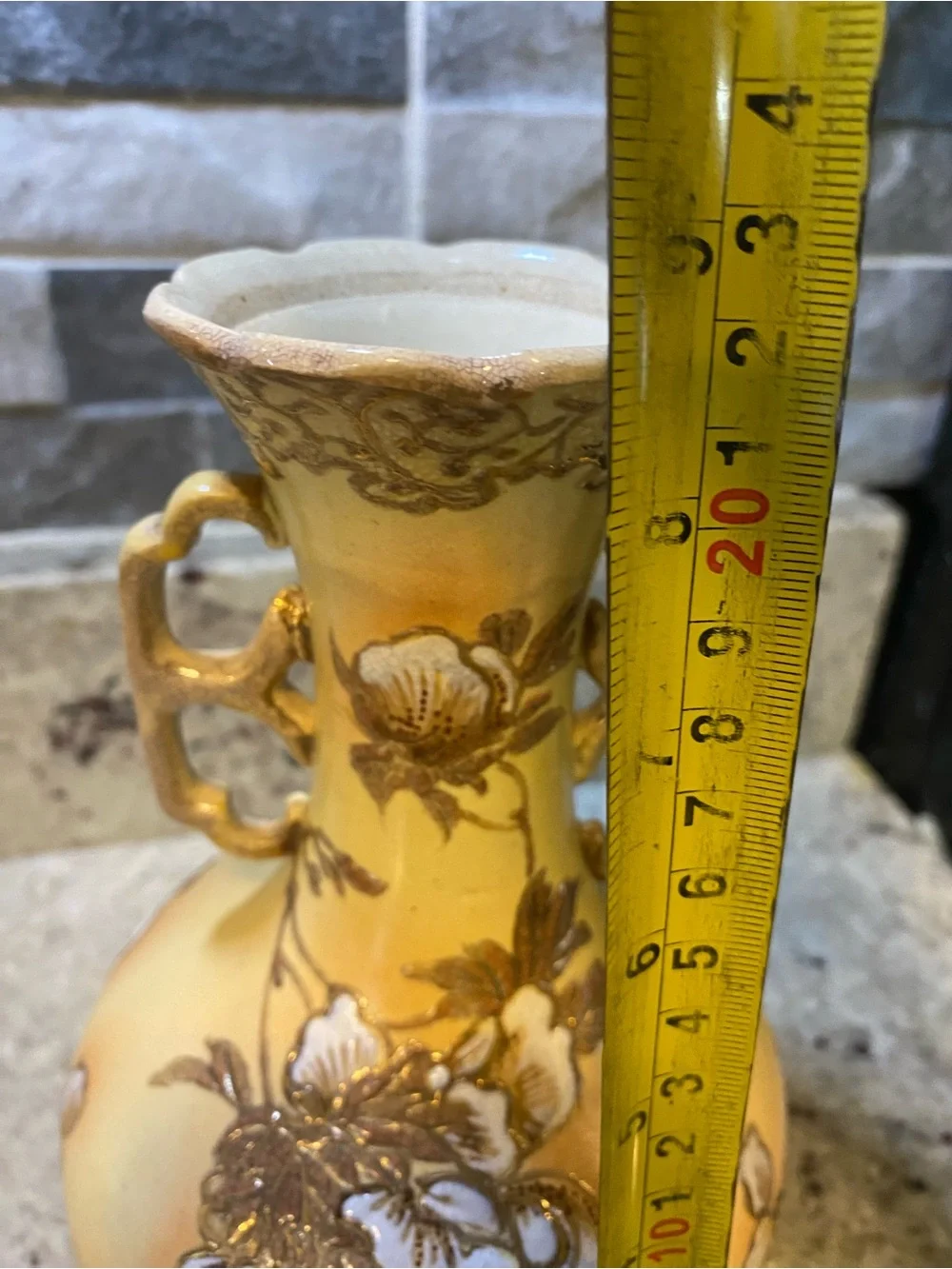 Antique Gilded Gold Peony Bohemian Vase Double Handled